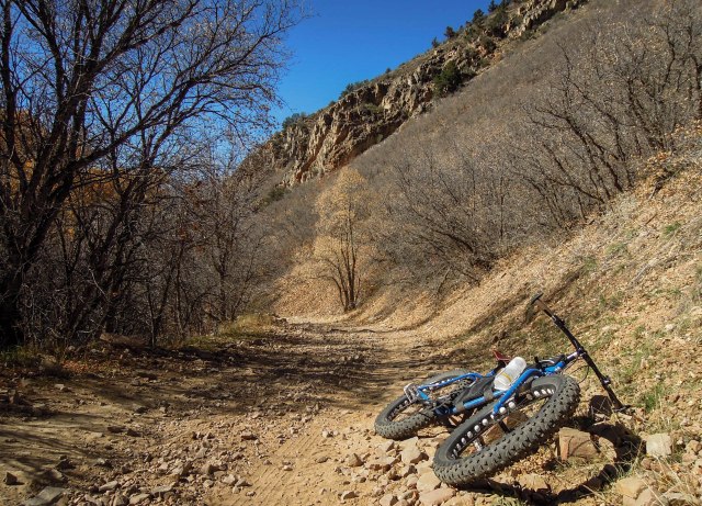 Heading down through a rocky section.