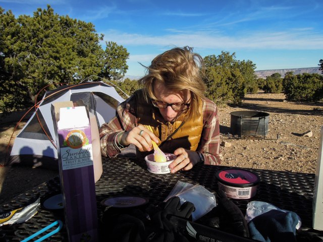Finn eating breakfast.