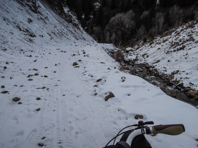 Lots of rocks in the road that had tumbled down the steep slope along this section