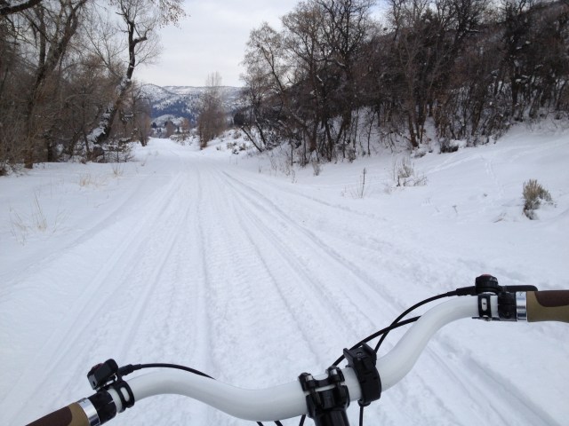 Following snowmobile tracks