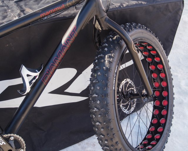 This bike has a wider front rim than the back with double holes.