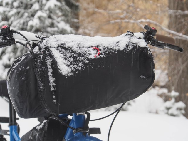 Revelate Designs handlebar pocket with a 10 liter dry bag.