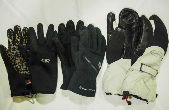 Three weights of gloves, light, medium, and heavy.