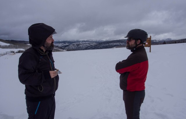 Bullet and Doc taking a break at the top of Soapstone Basin.