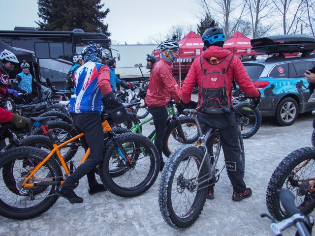 Assembling for the group night ride.