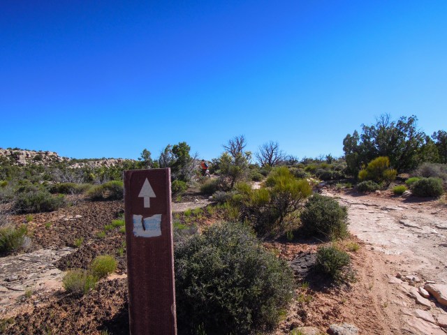 This is the Kokopelli Trail sign, some pretty faded