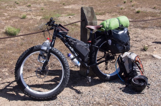 Doc's Salsa Mukluk with rear rack and Ortleib panniers