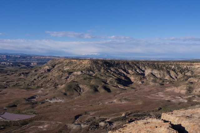 The view from camp and the La Sals in the distance