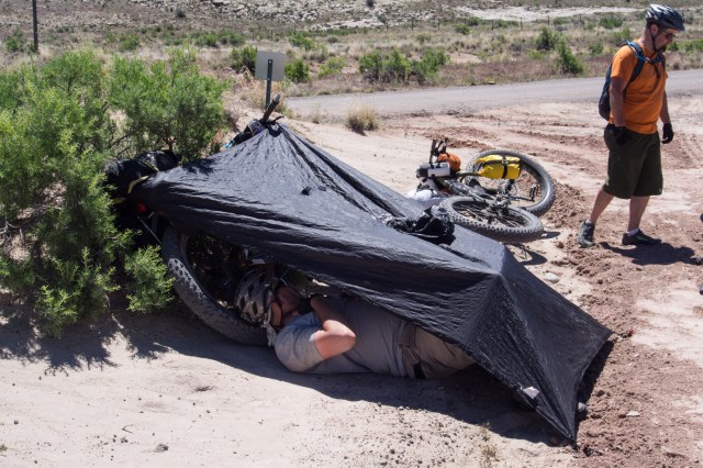 Jess making shade in open country
