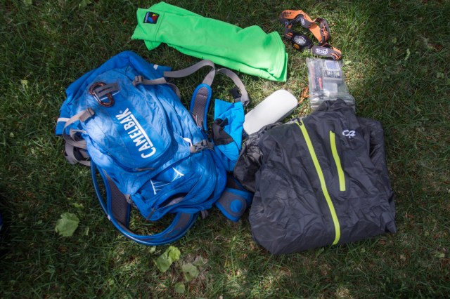 Camelback pack (worn on my back, obviously)